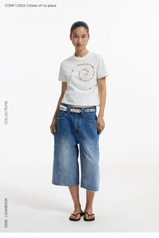 [CONP] Star Washed Crop Denim Pants