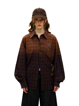 [Moromoro2] Plaid Gradient Cotton Shirt
