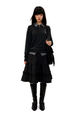 [Moromoro2] Faux Two-piece Polo Sweater