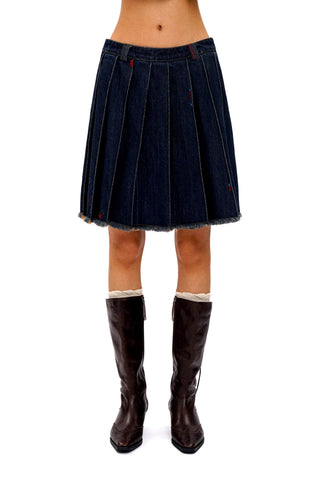 [Moromoro2] Denim Pleated Skirt