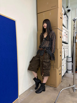 [NeverSeez] Washed Wrinkled Utility Shorts