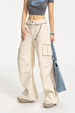 [NAWS] Beige high-waist cargo pants