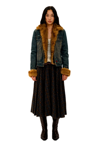 [Moromoro2] Detachable Fur Distressed Denim  Jacket