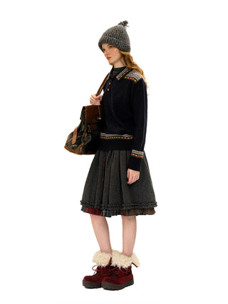 [Moromoro2] Fair Isle Polo Collar Loose  Sweater