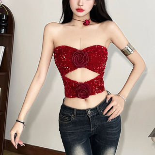 Flower applique hollow out tube cut out top