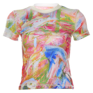 Crewneck short contrast top stitch top