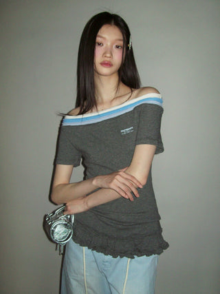 [moromoro2] Off-Shoulder Layered T-shirt