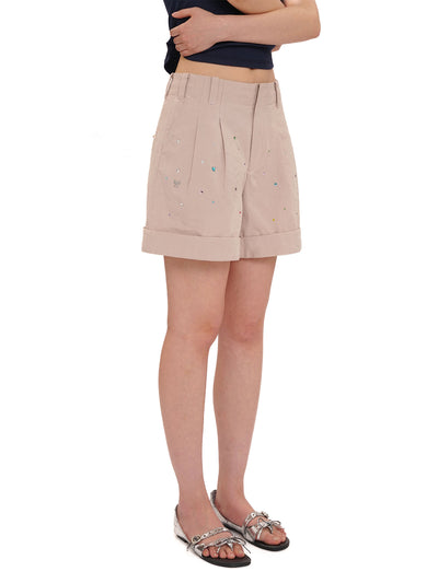 [moromoro2] Rhinestone Pleated Utility  Shorts