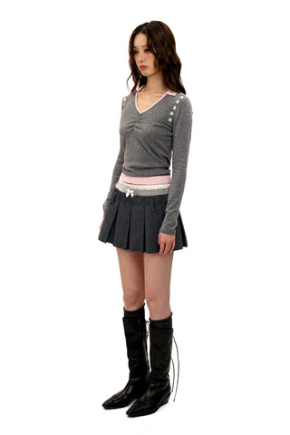 [Moromoro2] Star Jacquard Faux Two-piece Knit  Top