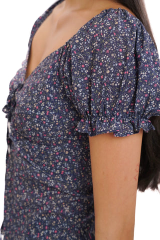 [moromoro2] Floral Mesh Bow Puff Sleeve  Blouse/Dress