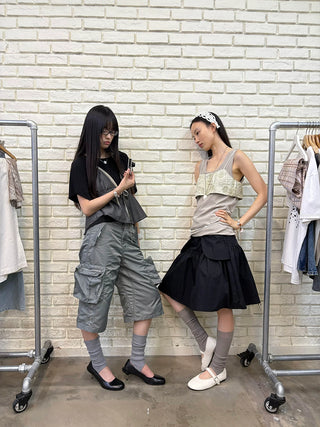 [NeverSeez] Washed Wrinkled Utility Shorts