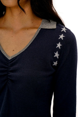 [Moromoro2] Star Jacquard Faux Two-piece Knit  Top