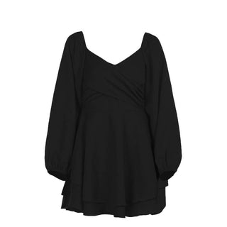 V neck long sleeve ruched solid mini dress