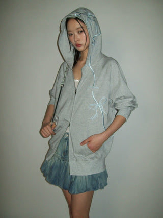 [moromoro2] Bowknot Embroidered Hoodie
