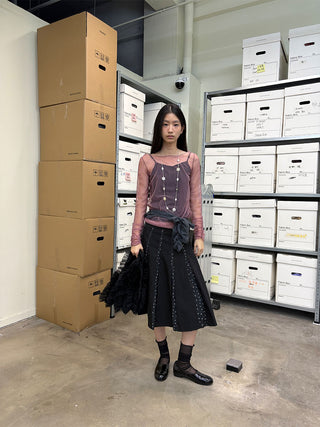 [NeverSeez] Crescent Polka Dot Pleated Skirt