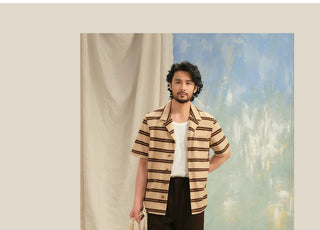 [CULTUM] Striped Cuban Collar Shirt