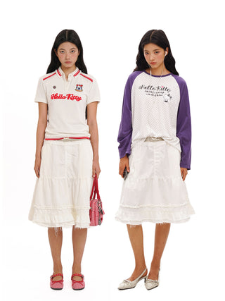 [Moromoro2] Faux Two-piece Plaid A-line  Skirt