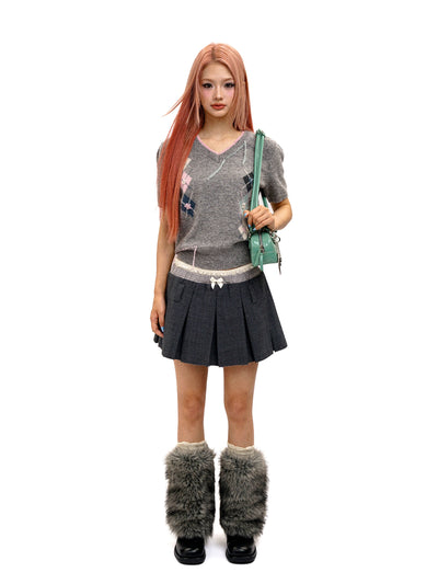 [Moromoro2] Argyle Short-sleeve Sweater