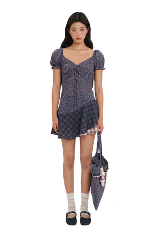 [moromoro2] Floral Mesh Bow Puff Sleeve  Blouse/Dress