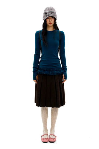 [Moromoro2] Double-layer Lace Hem T-shirt