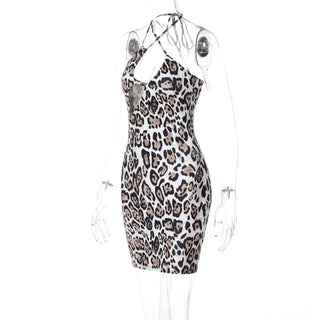 Leopard print halter self tie mini dress