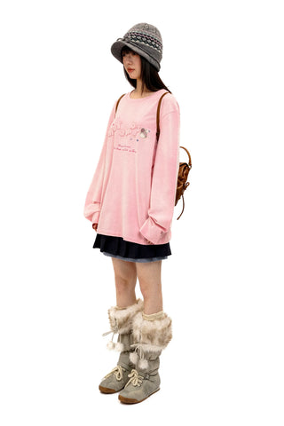 [Moromoro2] Rabbit Applique Distressed  T-shirt