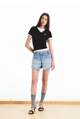 [NOTAWEAR] Faux Two-piece Short Sleeve  T-shirt