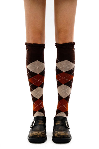 [Moromoro2] Argyle Lace Mid-calf Socks