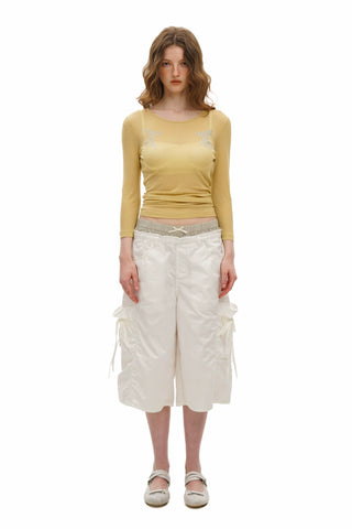 [Moromoro2] Faux Two-piece Waist Cropped  Pants