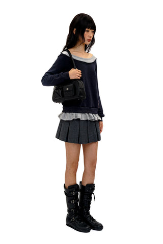 [Moromoro2] Faux Two-piece Off-shoulder Ruffle  Sweatshirt