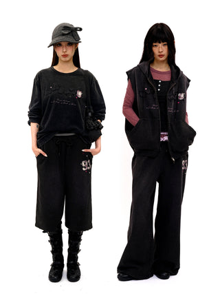 [Moromoro2] Distressed Star Applique  Sweatpants