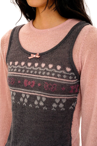[Moromoro2] Fair Isle Faux Vest Knit Top