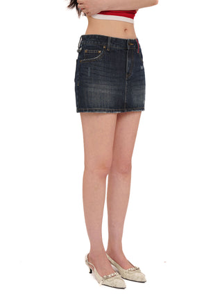 [moromoro2] Ruffle Back Denim Skirt