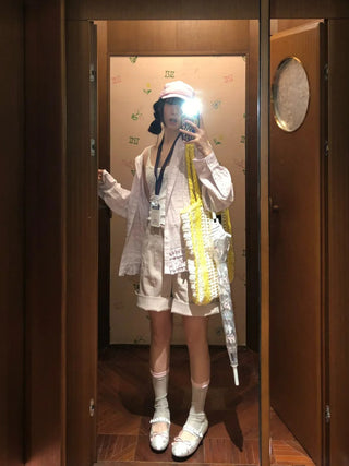 [moromoro2] Rhinestone Pleated Utility  Shorts