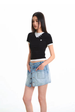 [NOTAWEAR] Faux Two-piece Short Sleeve  T-shirt