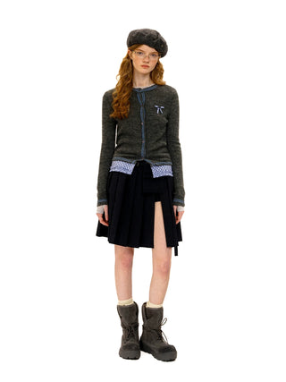 [Moromoro2] Ribbon Slit Pleated Skirt