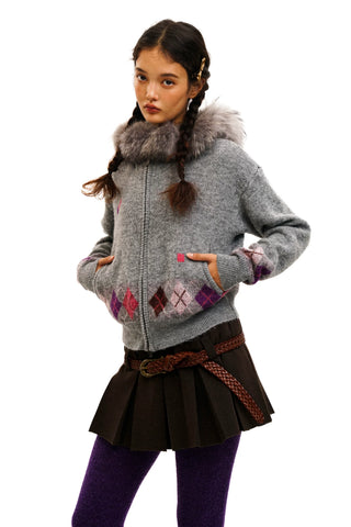 [Moromoro2] Gray Pink Diamond Cardigan