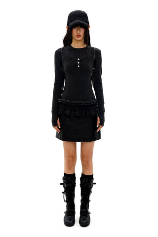 [Moromoro2] Double-layer Lace Hem T-shirt