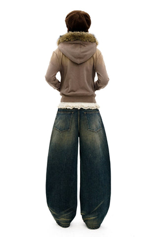 [Moromoro2] Distressed Curved Denim Pants