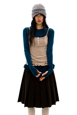 [Moromoro2] Double-layer Lace Hem T-shirt