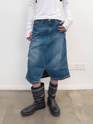 [NeverSeez] Pleated Fishtail Denim Skirt