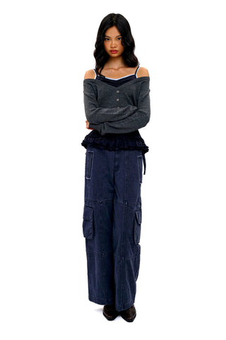 [Moromoro2] Faux Layered Off-Shoulder  Cardigan