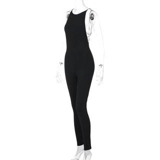 Round neck beaded backless solid jumpsuit