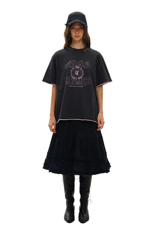 [Moromoro2] Faux Two-piece Plaid A-line  Skirt