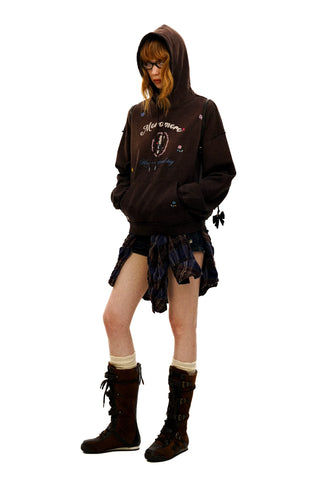 [Moromoro2] Embroidered Floral Hooded  Sweatshirt