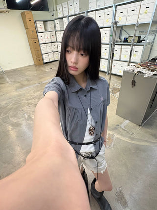 [NeverSeez] Pleated Short-Sleeve Shirt