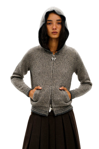 [Moromoro2] Bow Zip Hooded Cardigan