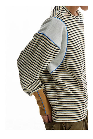 [CONP] Striped Spliced €ong-sleeve T-shirt