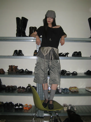 [NeverSeez] Washed Wrinkled Utility Shorts