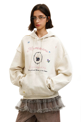 [Moromoro2] Embroidered Floral Hooded  Sweatshirt